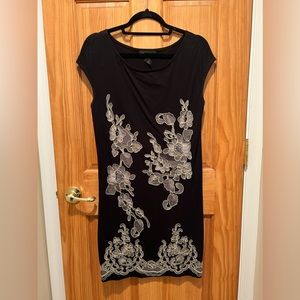 INC International Concepts black dress with white appliqué size large